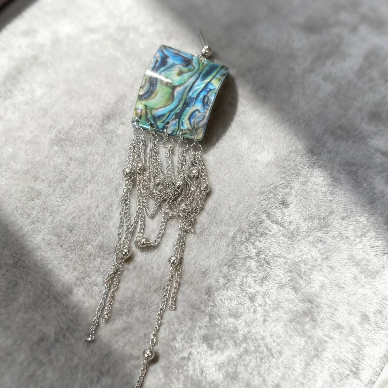 Women's Aurora Scallop Shell Square Bead Tassel Earrings, Unique Style